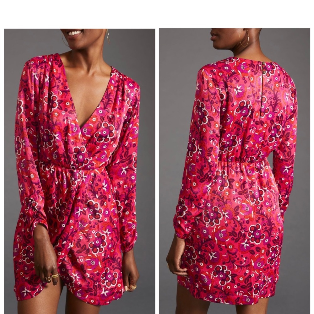 Anthropologie Maeve Floral Wrap Mini Dress